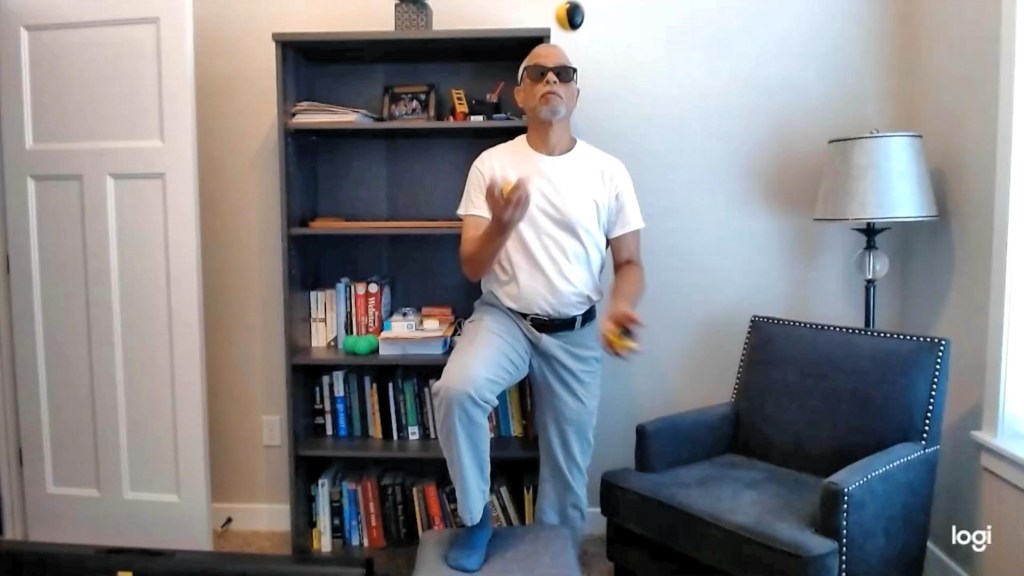 Geezer Level One Leg Stand Juggling