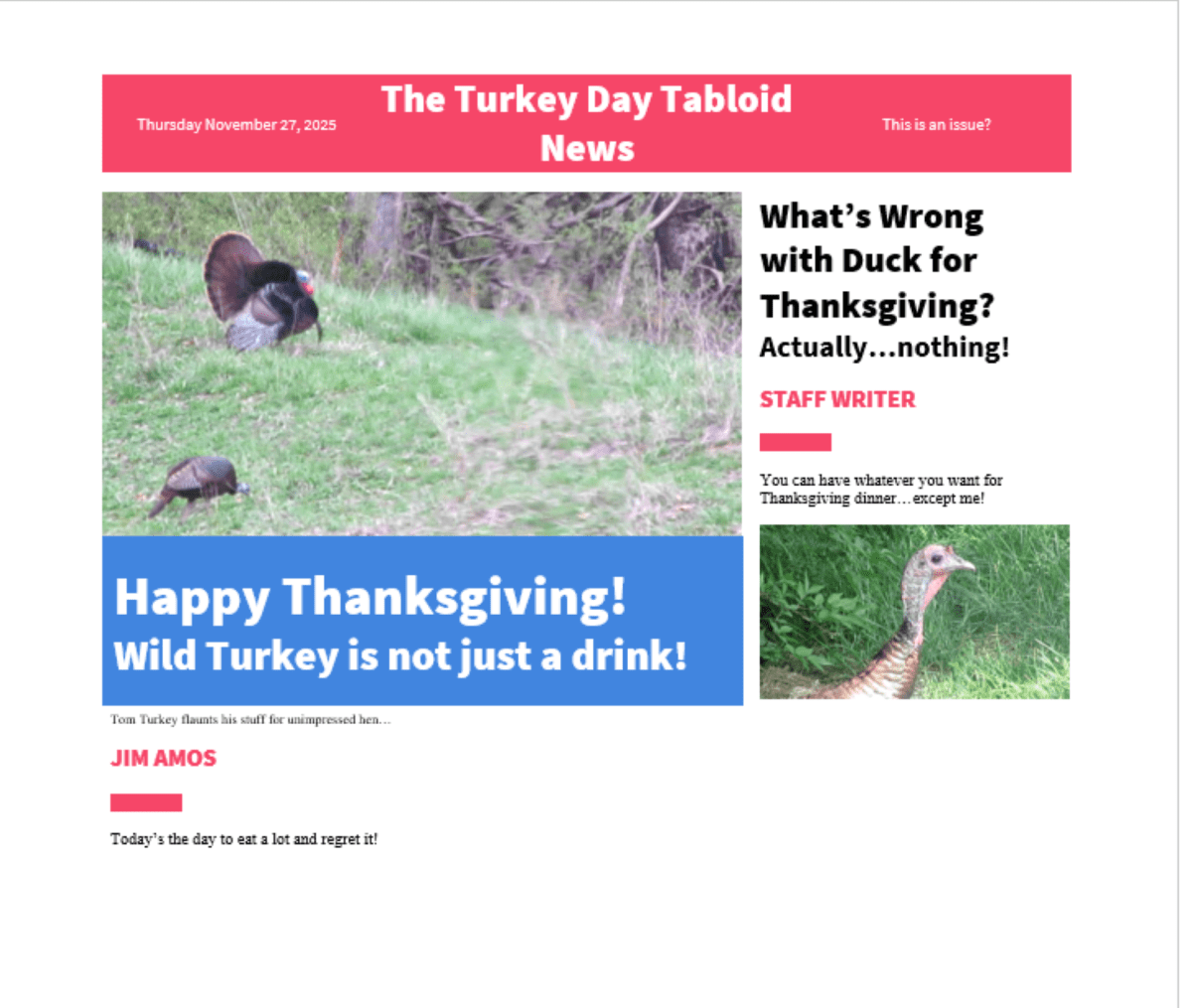 Thanksgiving Day 2025 Tabloid&nbsp;News!