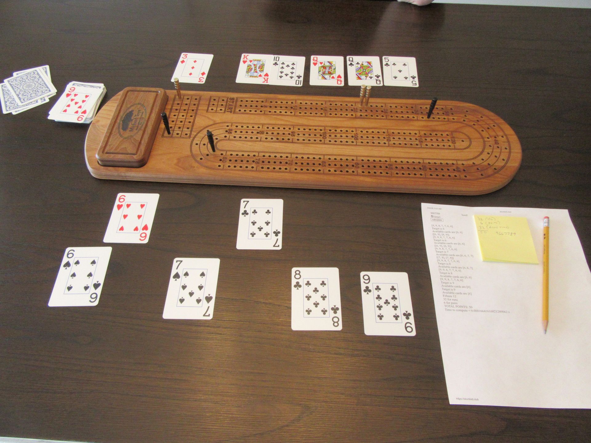 9 Card Cribbage Hand 50 Pointer Today!